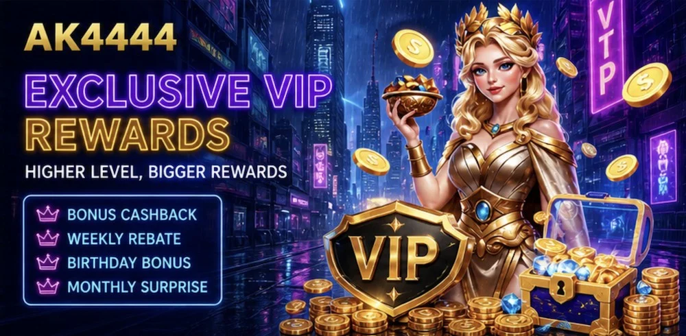 AK4444 Exclusive VIP Rewards — bonus cashback, weekly rebate, birthday bonus, monthly surprise